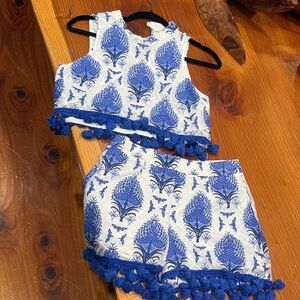 Luxxel Womens Blue and White Floral Shorts Set SZ M